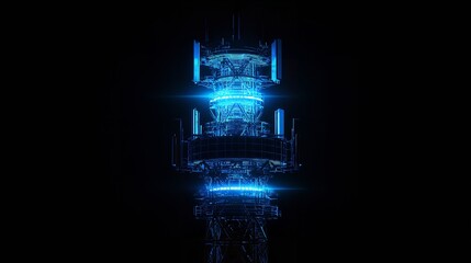 Blue Abstract 3D Isolated Telecommunication Tower - 8K Realistic