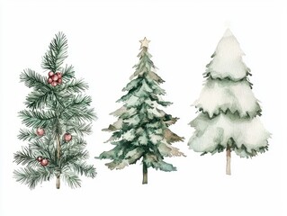 Fototapeta premium Festive Watercolor Christmas Cards with Hand-Drawn Illustrations and Cheerful Messages for Sending Love and Joy Isolated on White Background, Ultra-Detailed Artwork