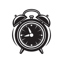 Alarm clock silhouette vector, black and white silhouette, vector and illustration isolated on white background