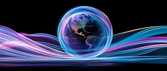 A blue and purple globe with the word America on it