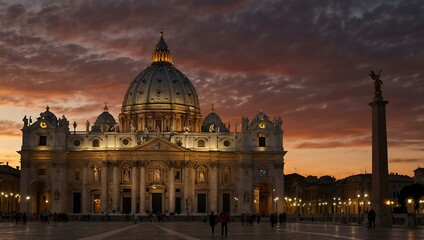 Fototapeta premium Saint Peter's Basilica at sunset in Vatican City.