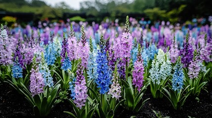 Obraz premium Beautiful Hyacinth Flowers Spring Bloom Purple Blue Garden Nature