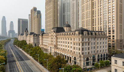 Obraz premium Aerial view of European architecture in Tianjin