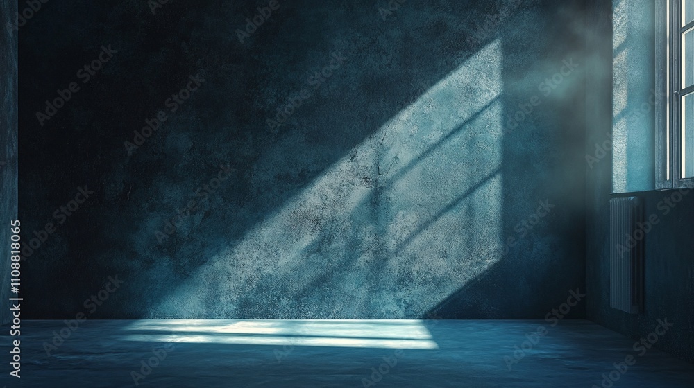 Aufkleber sunbeams illuminating empty grunge room with window and radiator