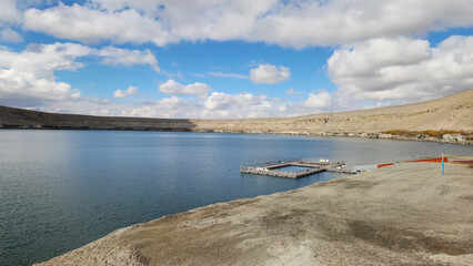 Lake Acigol in Karapinar district of Konya province in Turkiye, formed in a crater by an explosion in a volcanic area. Its water is bitter-salty due to magnesium sulphate.
