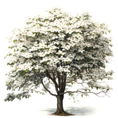 Naklejka premium Full bloom white flowering tree isolated on white background.