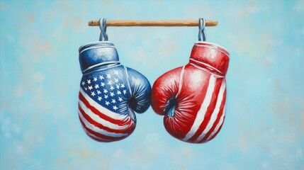 American Flag Boxing Gloves Oil Painting - Vivid & Soft Strokes