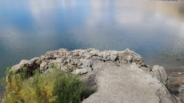 Lake Acigol in Karapinar district of Konya province in Turkiye, formed in a crater by an explosion in a volcanic area. Its water is bitter-salty due to magnesium sulphate.