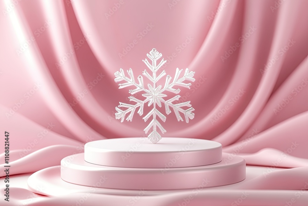 Poster minimal abstract cosmetic background. podium with snowflake product background. 3d rendering illustr
