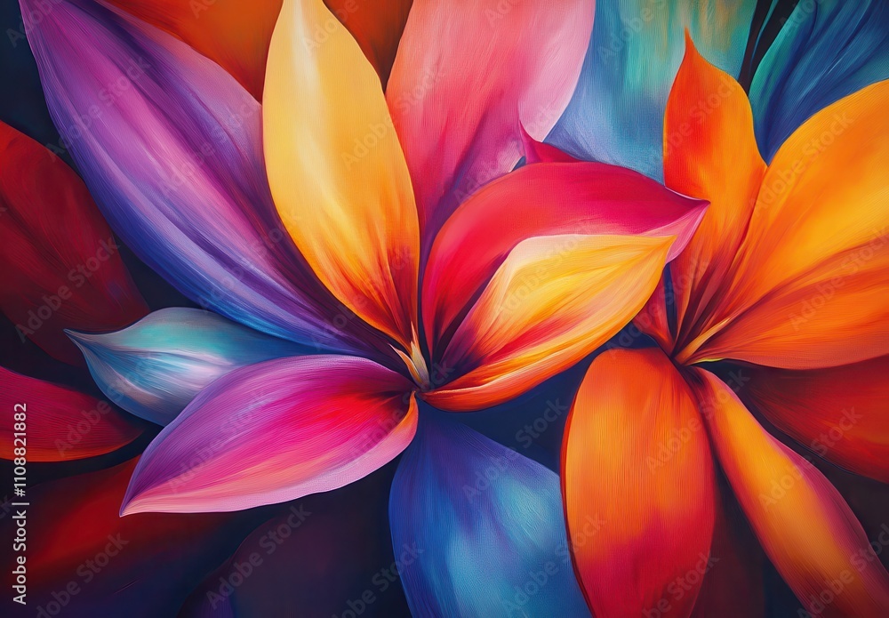 Poster vibrant floral abstract art with colorful petals creating a bold and eye-catching display perfect fo