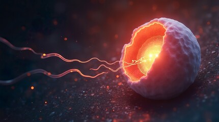  Generative AI fertilization of a ovum seen from the microscope, the miracle of life 