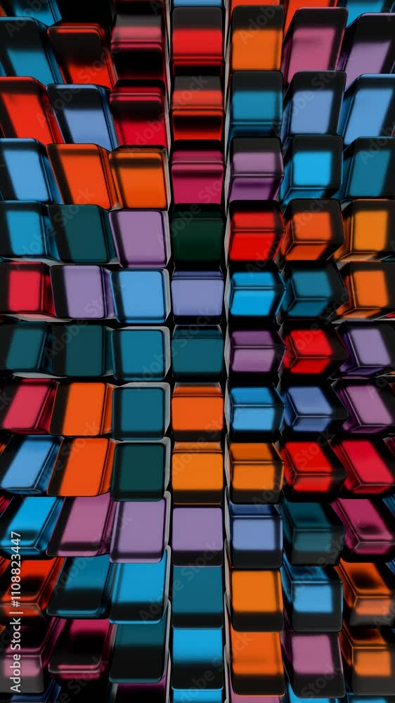 Poster Colorful 3D Grid of Reflective Cubes in a Patterned Arrangement