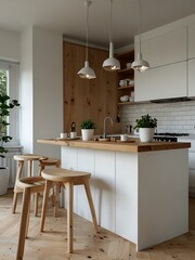Scandinavian-style kitchen interior design in white tones.