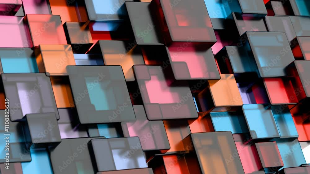 Fototapete abstract 3d cluster of reflective blocks in multicolored tones