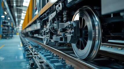 Obraz premium Close-up of EMU Train Wheel on Railroad Track