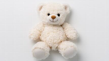 Obraz premium Adorable Plush Teddy Bear Toy on White Tiles Background