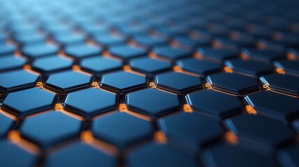 Naklejka premium A close-up of a hexagonal lattice pattern, showcasing a sleek, modern design with metallic and blue tones, emphasizing geometric shapes and textures.