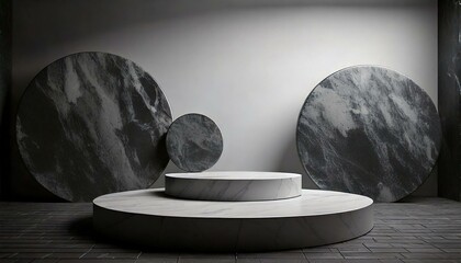 Obraz premium 3D renderings for product displays, with copy space; black-white photography