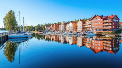 Obraz premium Sunny Marina View in Finland on a Perfect Day