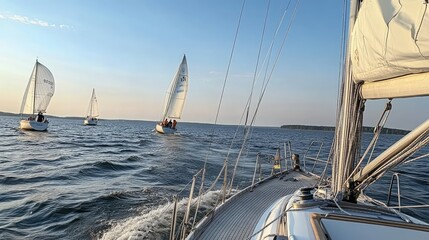 Obraz premium Peaceful and Exciting Sailboat Scene on Tranquil Waters