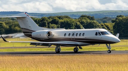 Obraz premium Private Jet on Runway Ready for Takeoff