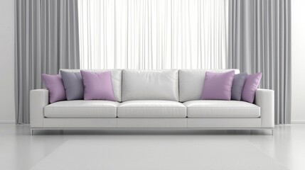 Fototapeta premium Modern White Sofa with Purple Pillows
