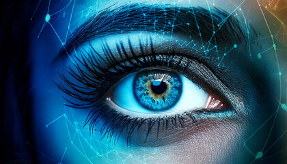 Detalle de ojo de mujer con  toques tecnol&oacute;gicos, futuristas