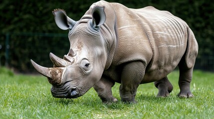 Obraz premium Majestic White Rhino Grazing on Lush Green Grassland
