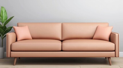 Fototapeta premium Modern Peach Sofa in Minimalist Room