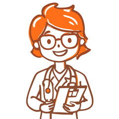 Obraz premium Friendly Female Doctor Cartoon Drawing with Orange Hair for Healthcare Services