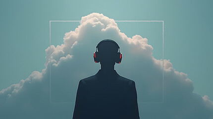 Human silhouette embedded in a tech-inspired cloud design with binary elements, ideal for themes of trust and data protection