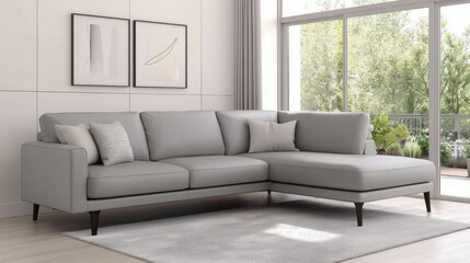Modern Grey Leather Sectional Sofa