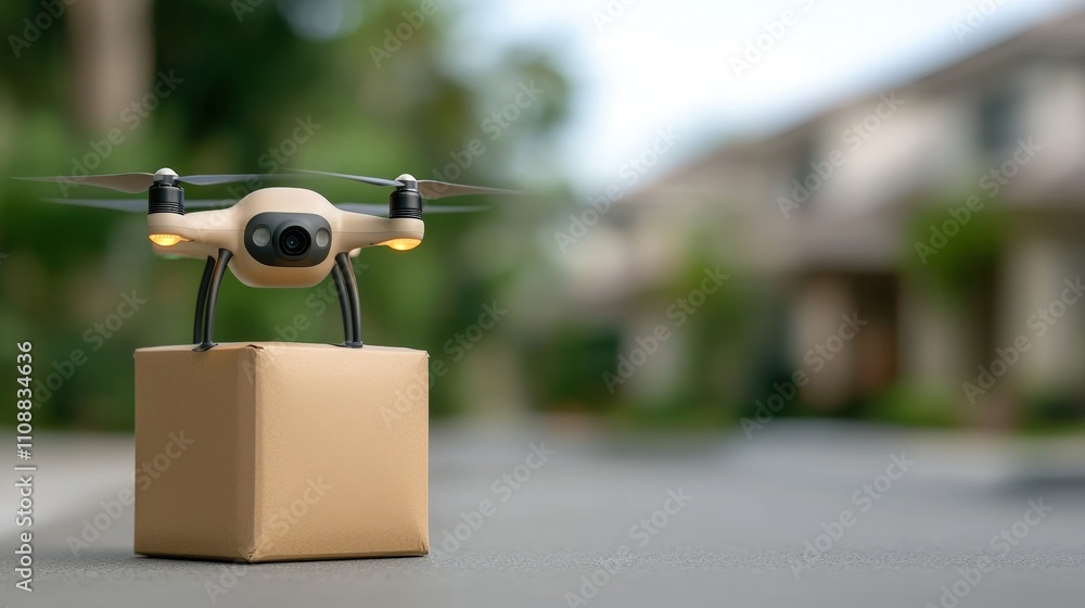 Poster drone delivery service fast efficient ecommerce package