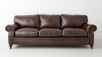 Fototapeta premium Brown Leather Sofa in Classic Style