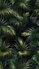 Seamless jungle palm leaf pattern over waves.