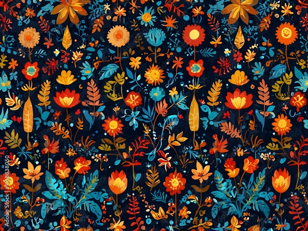 Poster seamless pattern with various design elements.