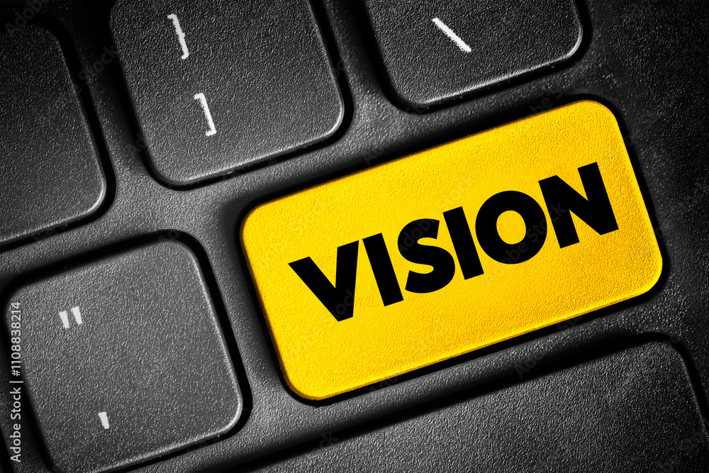 Poster vision text button on keyboard, concept background