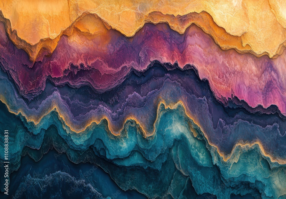 Poster vibrant waves of colorful abstract art in layers of rich textures and evolving hues captivating the 
