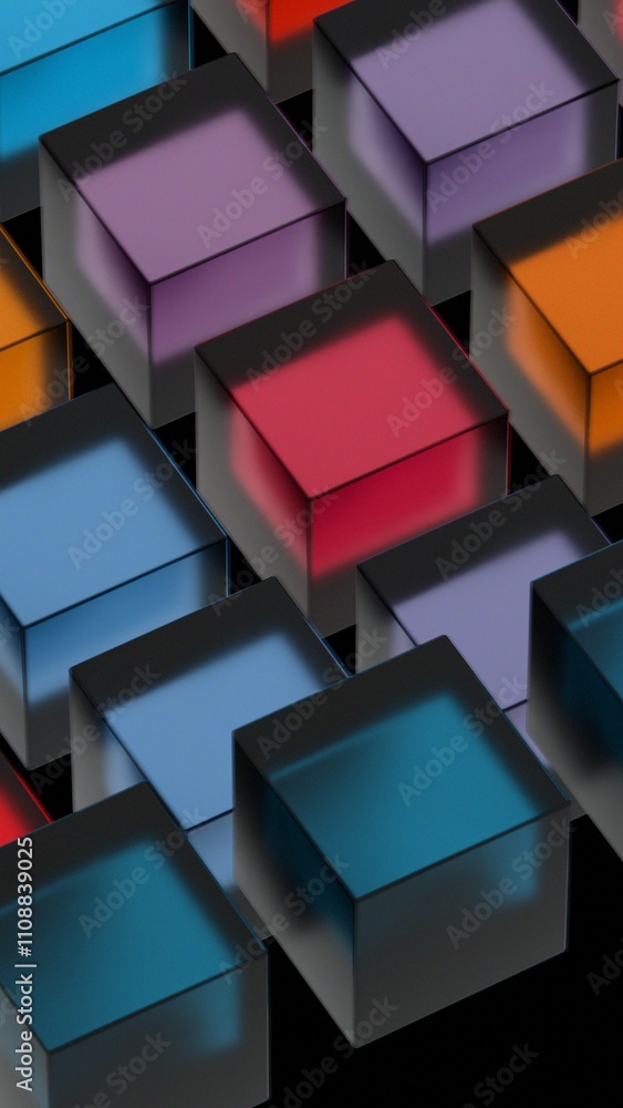 Poster Abstract Colorful Cubes in a Geometric Pattern