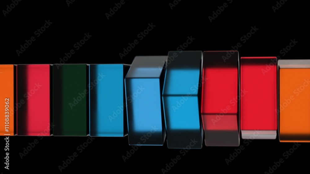 Poster Colorful Blocks in Linear Alignment Against Black Background