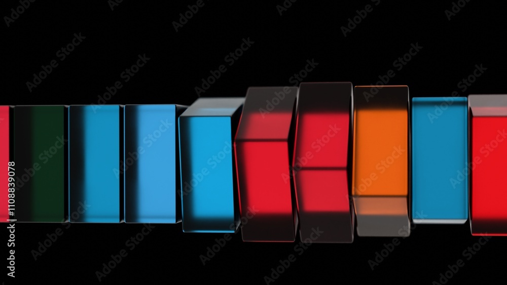 Poster Colorful Blocks in Linear Alignment Against Black Background