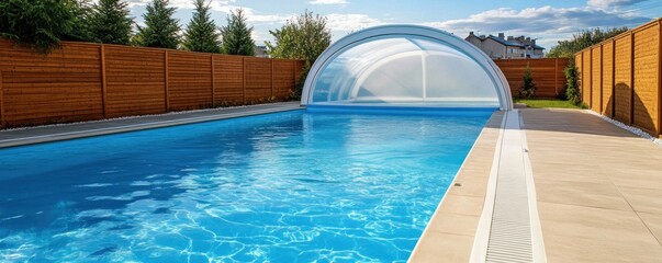 Luxury Backyard Swimming Pool with Modern Cover