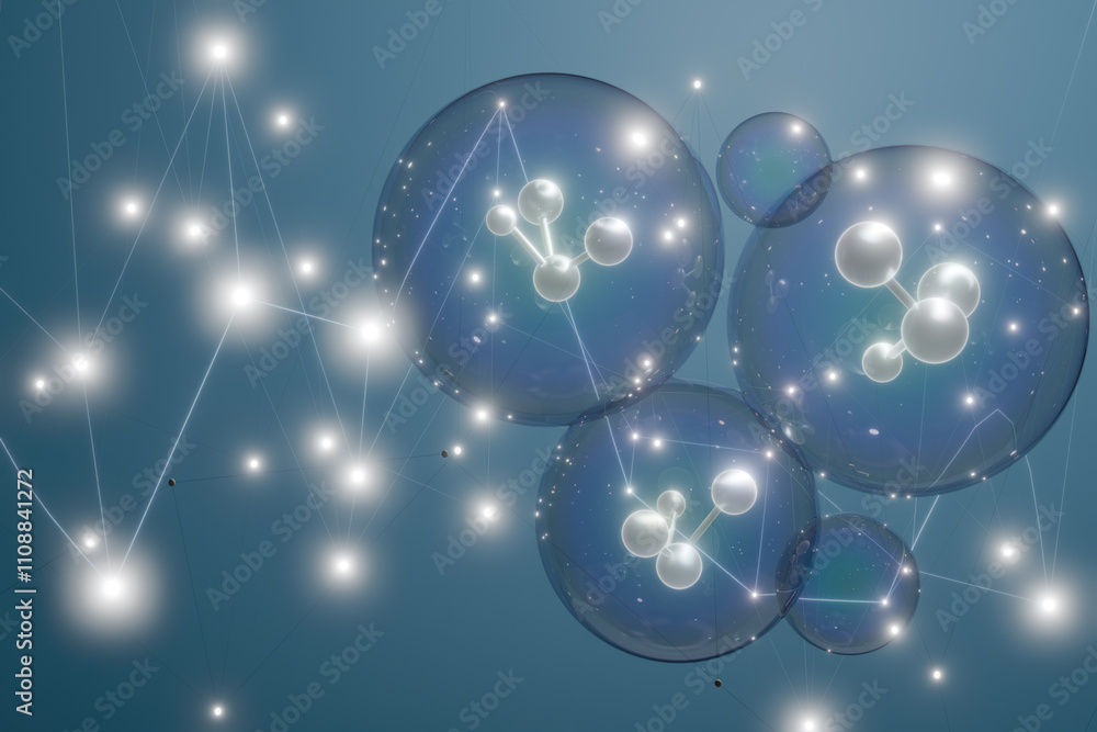 Aufkleber abstract illustration of molecular structures with glowing elements, representing scientific explora