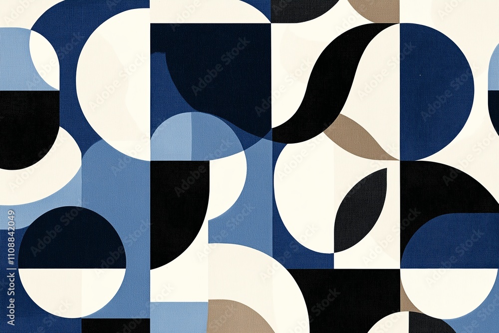 Poster A Scandinavian-style abstract design with overlapping shapes in muted blues and grays