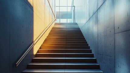 Obraz premium Sunlight illuminating modern staircase in concrete building