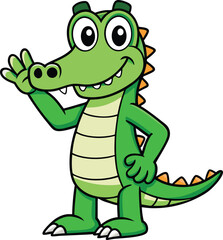 Naklejka premium Smiling Crocodile Cartoon Character: A friendly green alligator with a big grin, waving hello