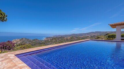 Fototapeta premium Luxury Ocean View Infinity Pool Cliffside Home California Coastline