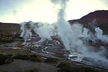 Erupting geysers in highlands, El Tatio Geyser, San Pedro De Atacama, Chile