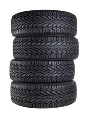 Car Parts - Stack of winter tires car white background.. Isolated