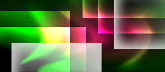 Fototapeta premium Glass squares with neon shiny light abstract background